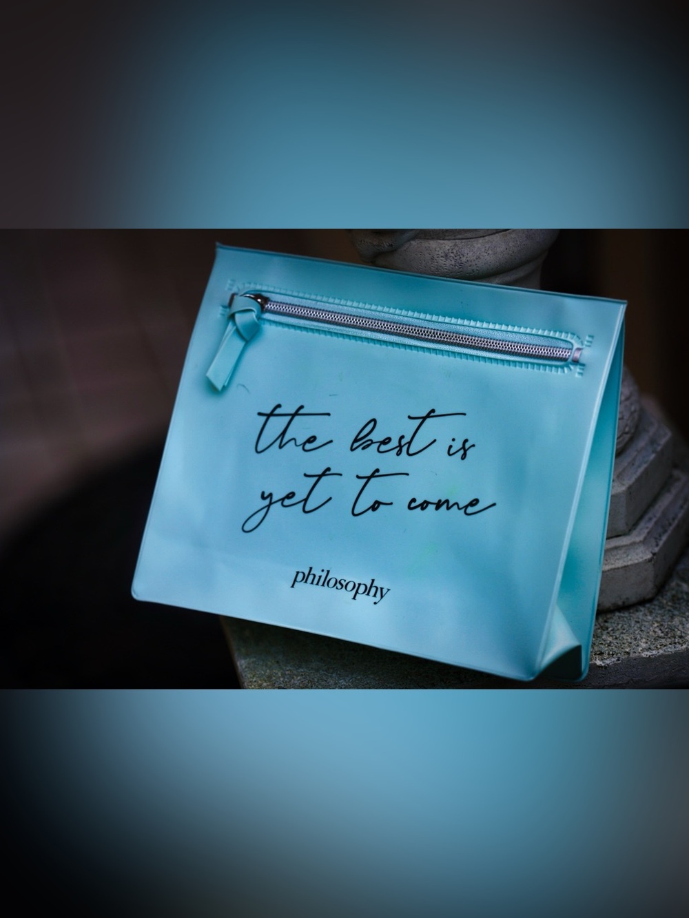Philosophy “The Best Is Yet to Come” Blue Zip Pouch / Cosmetic Bag